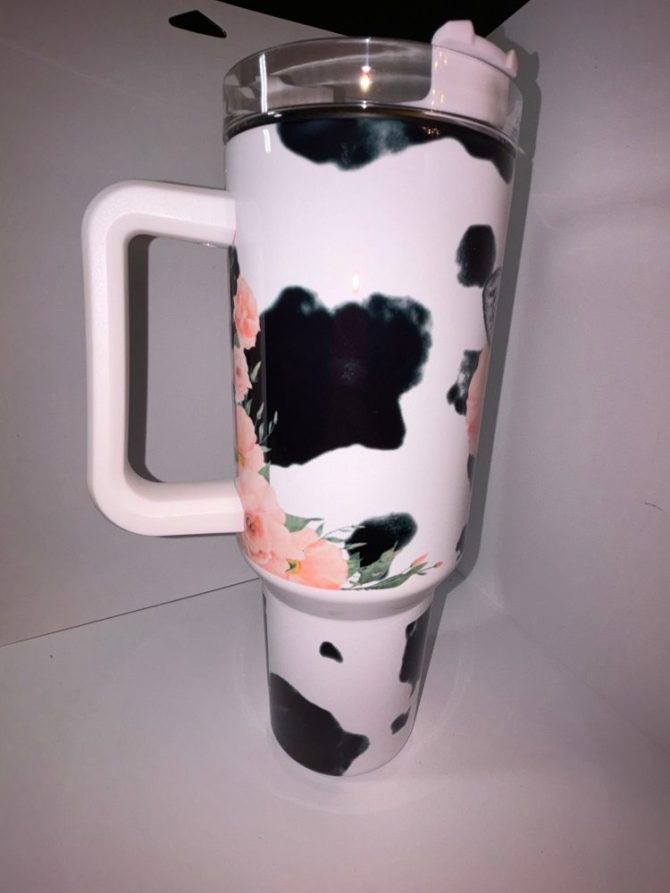Cow Print Custom Stanley Quencher 40Oz Stainless Steel Tumbler With Handle - Image 4