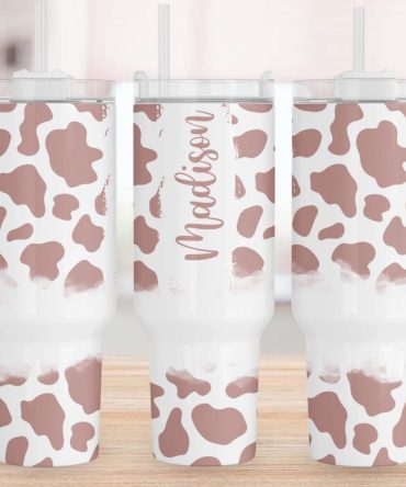 Cow Print Custom Stanley Quencher 40Oz Stainless Steel Tumbler With Handle