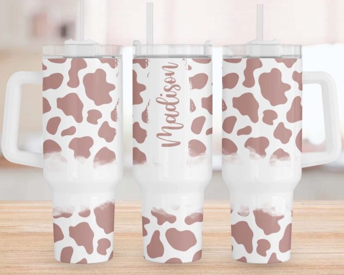 Cow Print Custom Stanley Quencher 40Oz Stainless Steel Tumbler With Handle