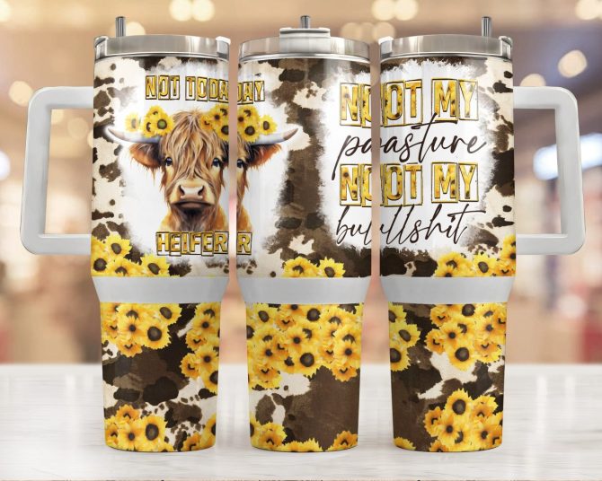 Cow With Floral Custom Stanley Quencher 40Oz Stainless Steel Tumbler With Handle