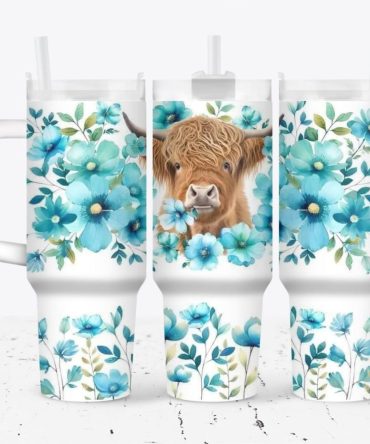 Cow With Flowers Custom Stanley Quencher 40Oz Stainless Steel Tumbler With Handle