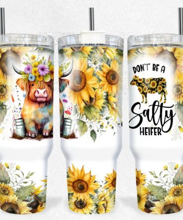 Cow With Flowers Custom Stanley Quencher 40Oz Stainless Steel Tumbler With Handle