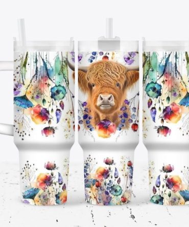 Cow With Flowers Custom Stanley Quencher 40Oz Stainless Steel Tumbler With Handle