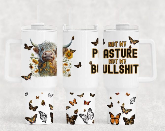 Cow With Flowers Custom Stanley Quencher 40Oz Stainless Steel Tumbler With Handle