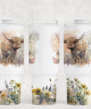 Cow With Flowers Custom Stanley Quencher 40Oz Stainless Steel Tumbler With Handle