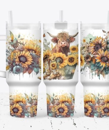 Cow With Sunflowers Custom Stanley Quencher 40Oz Stainless Steel Tumbler With Handle
