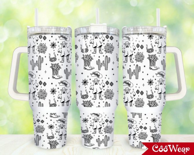 Cowboy Ghost Western Custom Stanley Quencher 40Oz Stainless Steel Tumbler With Handle