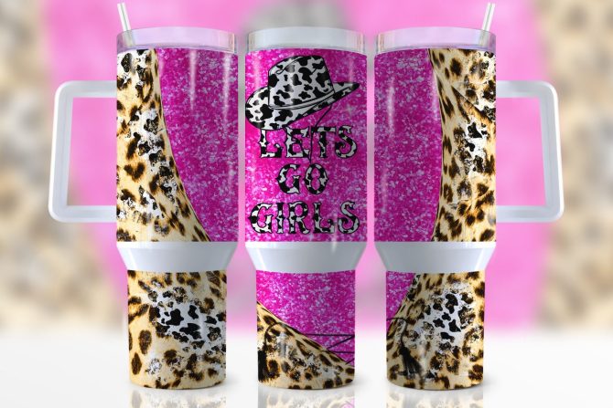 Cowgirl Glitter Leopard Print Custom Stanley Quencher 40Oz Stainless Steel Tumbler With Handle