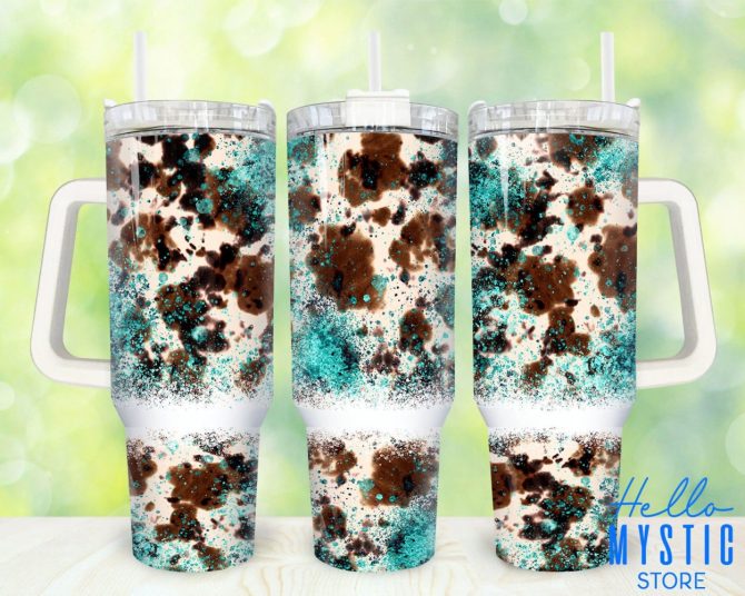 Cowhide Custom Stanley Quencher 40Oz Stainless Steel Tumbler With Handle