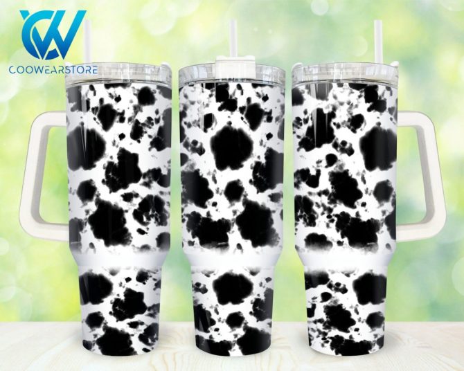 Cowhide Custom Stanley Quencher 40Oz Stainless Steel Tumbler With Handle