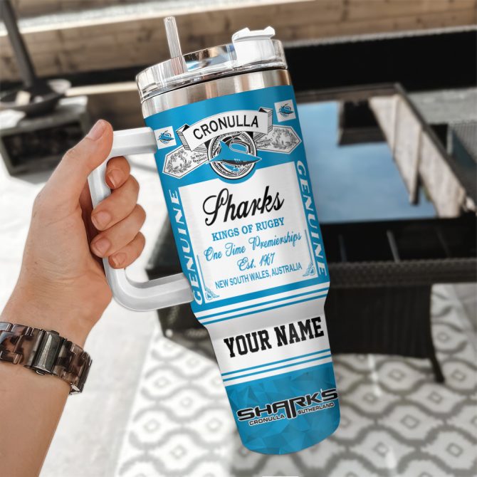 Cronulla-Sutherland Sharks Kings Of Rugby Nrl Custom Stanley Quencher 40Oz Stainless Steel Tumbler With Handle - Image 3