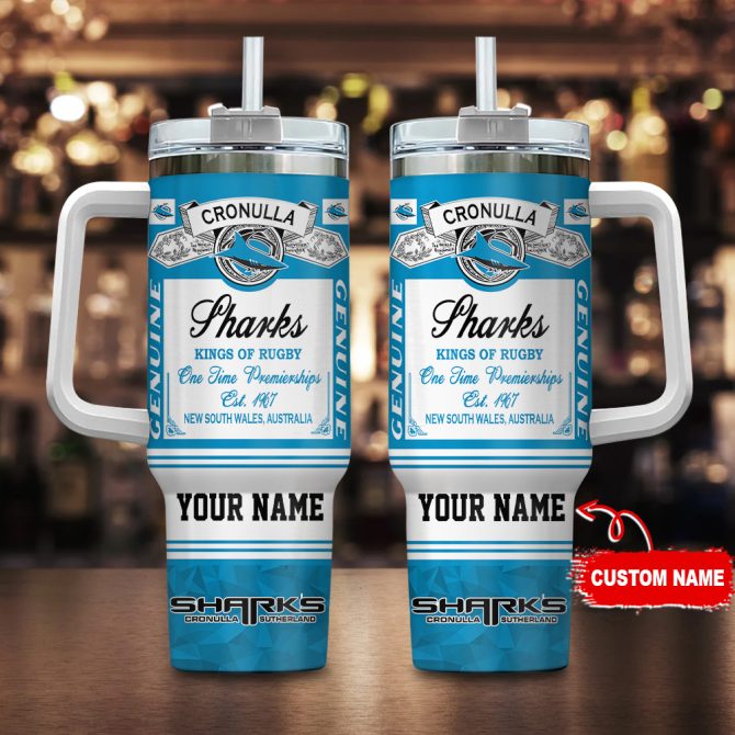 Cronulla-Sutherland Sharks Kings Of Rugby Nrl Custom Stanley Quencher 40Oz Stainless Steel Tumbler With Handle