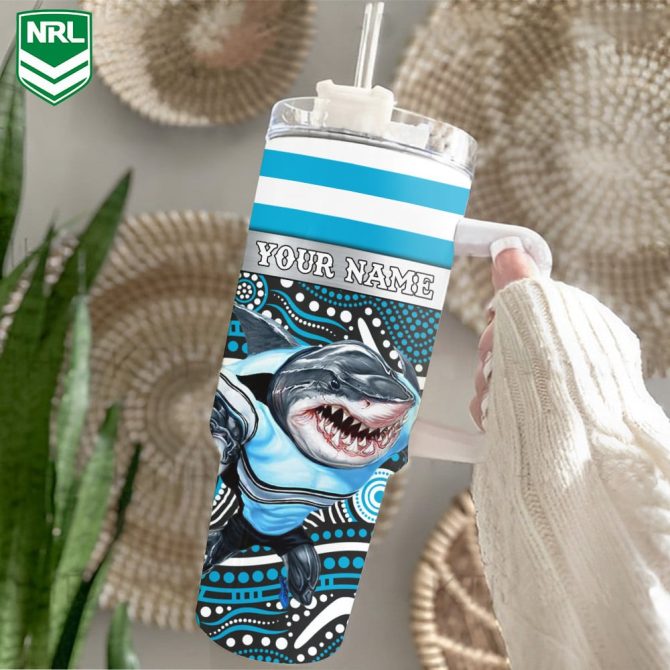 Cronulla-Sutherland Sharks Mascot Nrl Custom Stanley Quencher 40Oz Stainless Steel Tumbler With Handle - Image 2