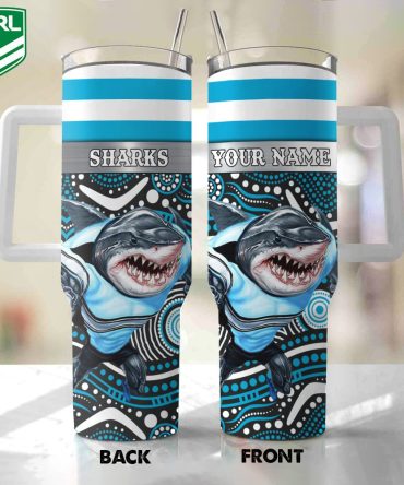 Cronulla-Sutherland Sharks Mascot Nrl Custom Stanley Quencher 40Oz Stainless Steel Tumbler With Handle