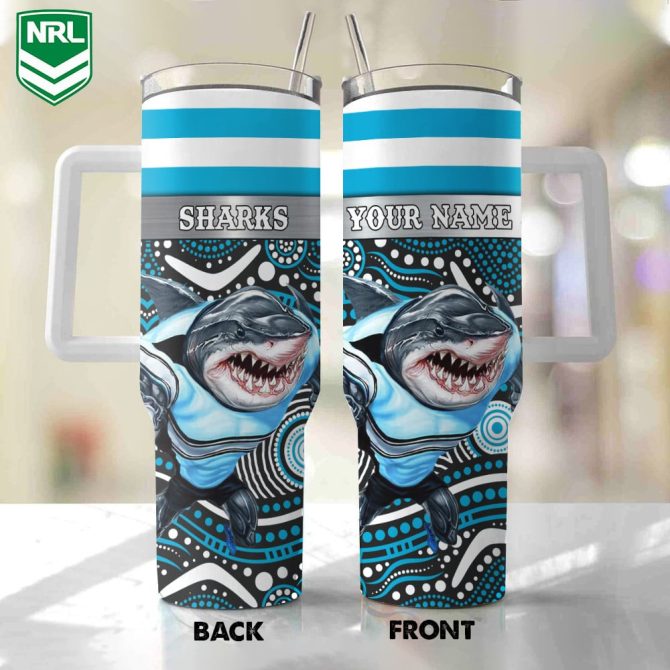 Cronulla-Sutherland Sharks Mascot Nrl Custom Stanley Quencher 40Oz Stainless Steel Tumbler With Handle
