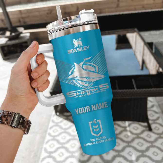 Cronulla-Sutherland Sharks Nrl Custom Stanley Quencher 40Oz Stainless Steel - Image 3