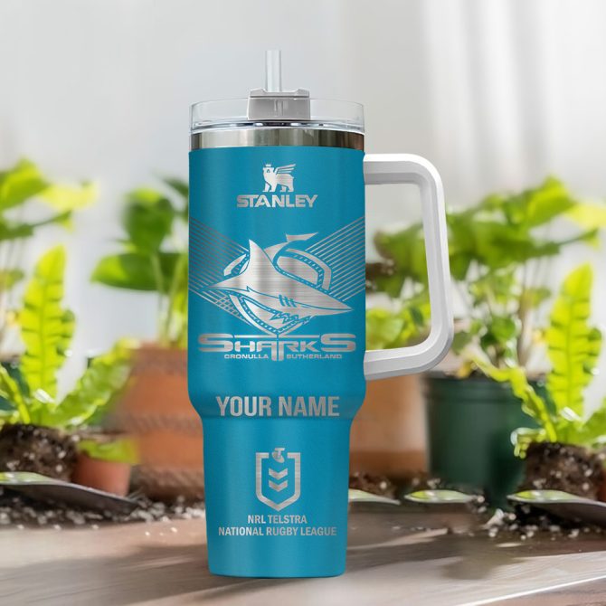 Cronulla-Sutherland Sharks Nrl Custom Stanley Quencher 40Oz Stainless Steel - Image 2