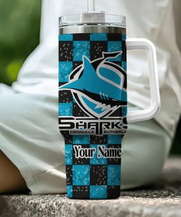 Cronulla-Sutherland Sharks Nrl Custom Stanley Quencher 40Oz Stainless Steel Tumbler With Handle