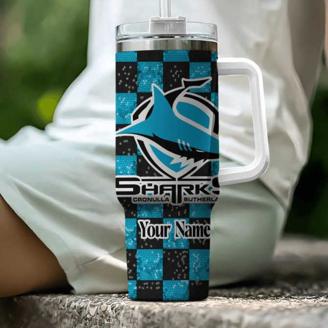 Cronulla-Sutherland Sharks Nrl Custom Stanley Quencher 40Oz Stainless Steel Tumbler With Handle