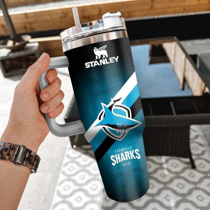 Cronulla-Sutherland Sharks Nrl Custom Stanley Quencher 40Oz Stainless Steel Tumbler With Handle