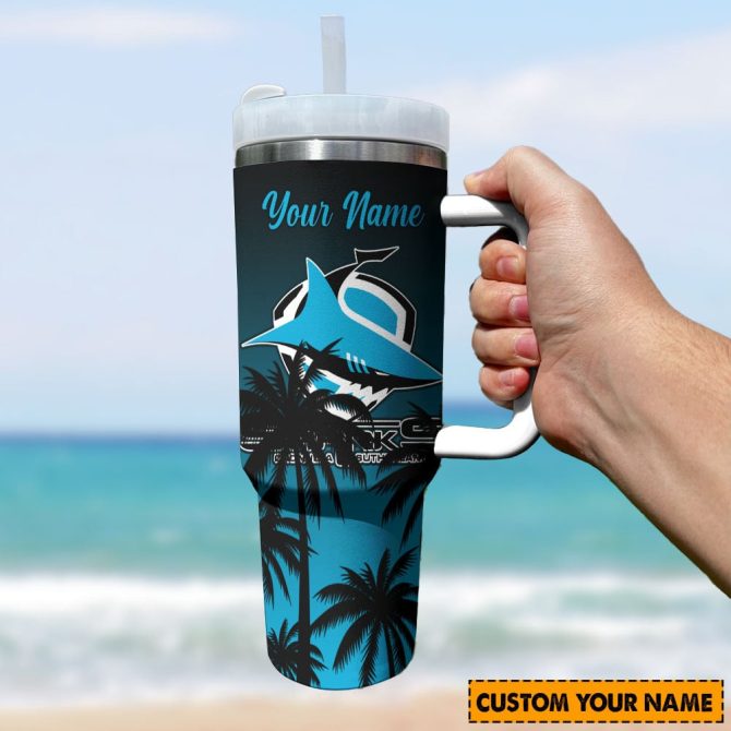 Cronulla-Sutherland Sharks Nrl Custom Stanley Quencher 40Oz Stainless Steel Tumbler With Handle - Image 3