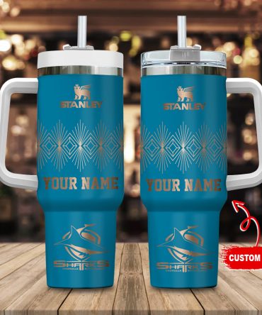 Cronulla-Sutherland Sharks Nrl Custom Stanley Quencher 40Oz Stainless Steel Tumbler With Handle