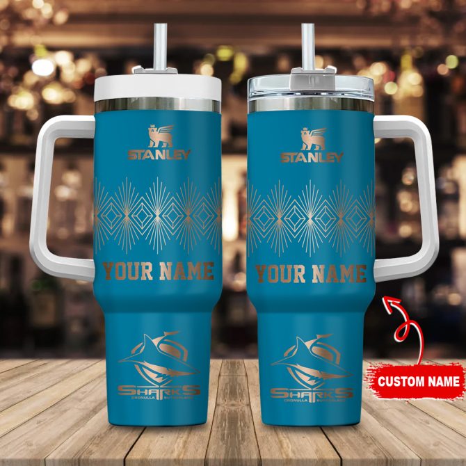 Cronulla-Sutherland Sharks Nrl Custom Stanley Quencher 40Oz Stainless Steel Tumbler With Handle