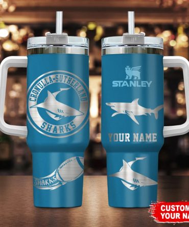 Cronulla-Sutherland Sharks Nrl Custom Stanley Quencher 40Oz Stainless Steel Tumbler With Handle