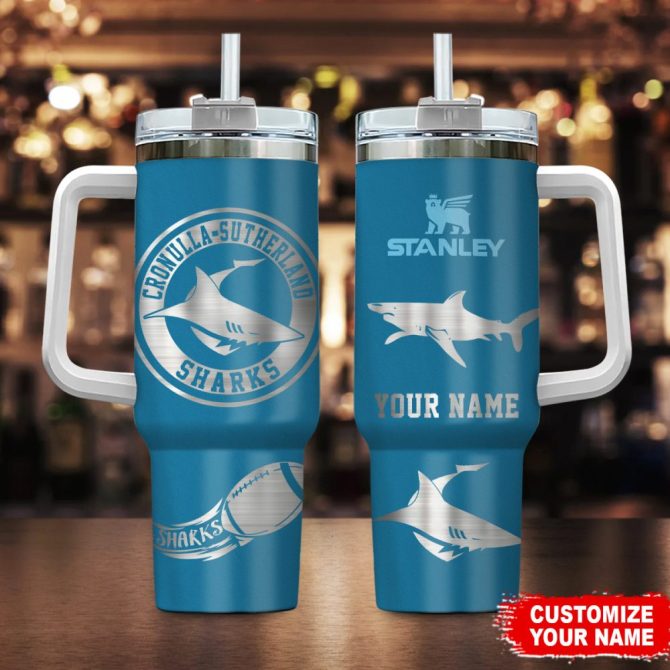 Cronulla-Sutherland Sharks Nrl Custom Stanley Quencher 40Oz Stainless Steel Tumbler With Handle
