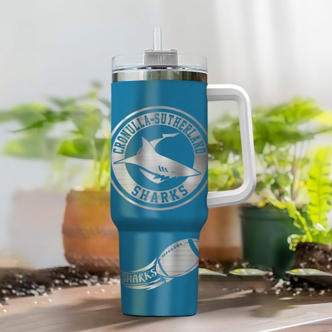 Cronulla-Sutherland Sharks Nrl Custom Stanley Quencher 40Oz Stainless Steel Tumbler With Handle - Image 2