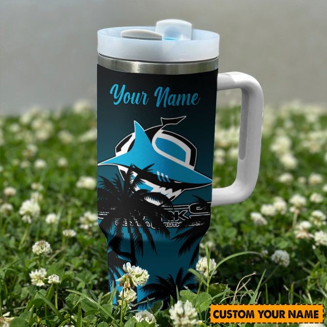 Cronulla-Sutherland Sharks Nrl Custom Stanley Quencher 40Oz Stainless Steel Tumbler With Handle - Image 2