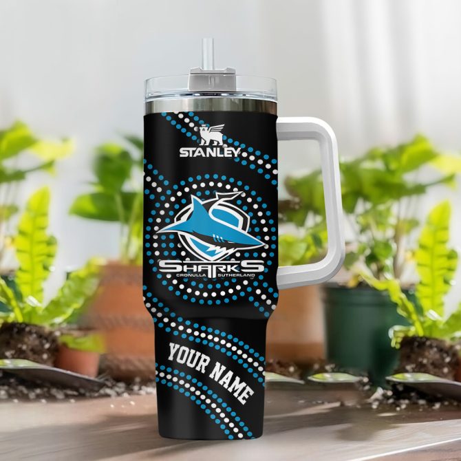 Cronulla-Sutherland Sharks Nrl Custom Stanley Quencher 40Oz Stainless Steel Tumbler With Handle - Image 2