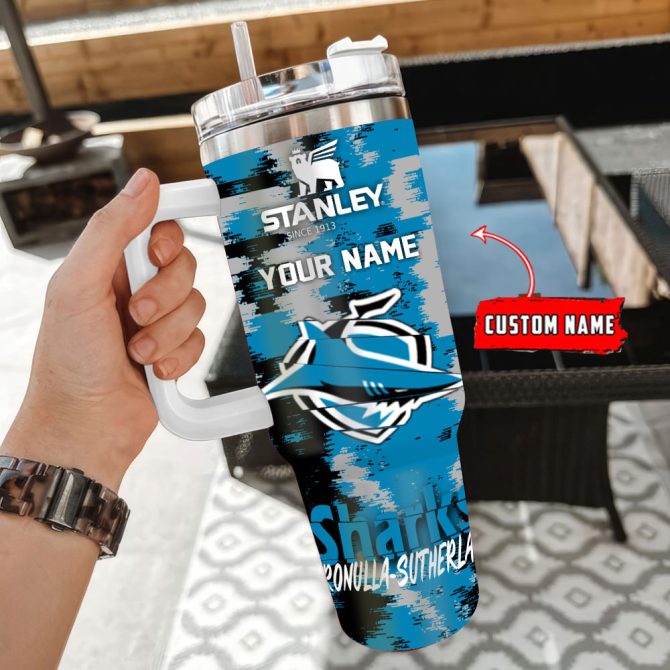 Cronulla-Sutherland Sharks Nrl Custom Stanley Quencher 40Oz Stainless Steel Tumbler With Handle - Image 3