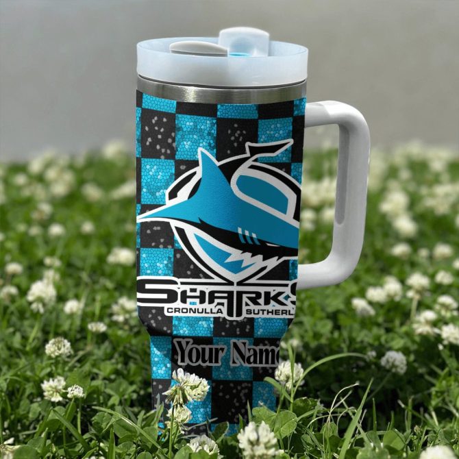 Cronulla-Sutherland Sharks Nrl Custom Stanley Quencher 40Oz Stainless Steel Tumbler With Handle - Image 2