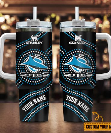 Cronulla-Sutherland Sharks Nrl Custom Stanley Quencher 40Oz Stainless Steel Tumbler With Handle
