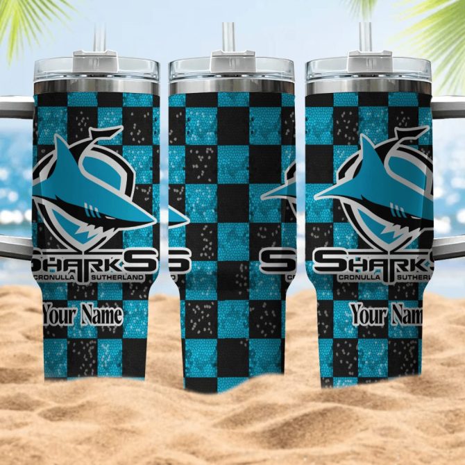 Cronulla-Sutherland Sharks Nrl Custom Stanley Quencher 40Oz Stainless Steel Tumbler With Handle - Image 3