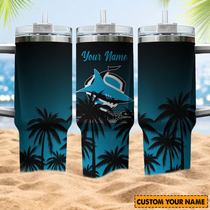 Cronulla-Sutherland Sharks Nrl Custom Stanley Quencher 40Oz Stainless Steel Tumbler With Handle - Image 4