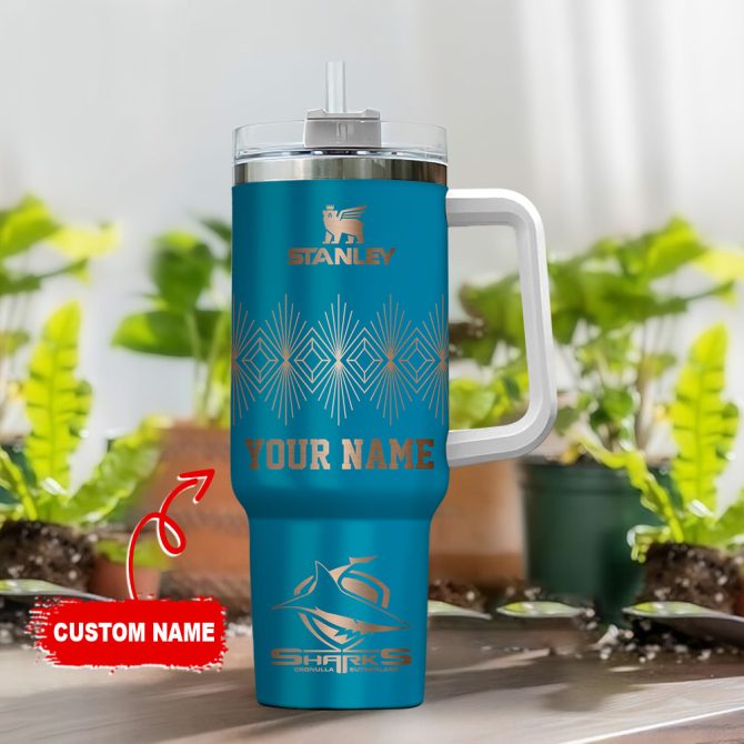 Cronulla-Sutherland Sharks Nrl Custom Stanley Quencher 40Oz Stainless Steel Tumbler With Handle - Image 2