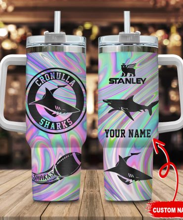 Cronulla-Sutherland Sharks Nrl Hologram Effect Custom Stanley Quencher 40Oz Stainless Steel Tumbler With Handle