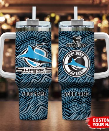 Cronulla-Sutherland Sharks Nrl Zubaz Print Custom Stanley Quencher 40Oz Stainless Steel Tumbler With Handle