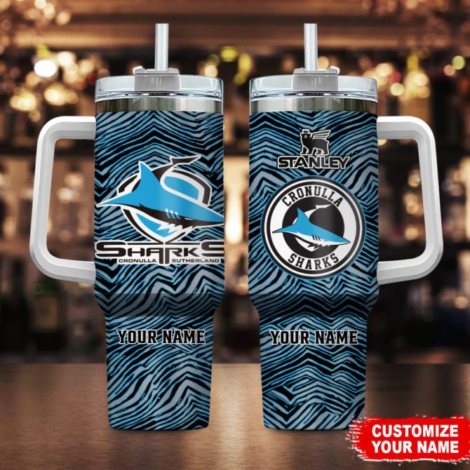 Cronulla-Sutherland Sharks Nrl Zubaz Print Custom Stanley Quencher 40Oz Stainless Steel Tumbler With Handle