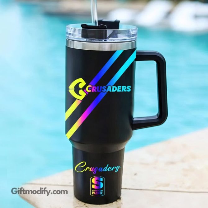 Crusaders Super Rugby Hologram Logo Custom Stanley Quencher 40Oz Stainless Steel Tumbler With Handle - Image 2