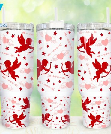 Cupid Valentines Custom Stanley Quencher 40Oz Stainless Steel Tumbler With Handle