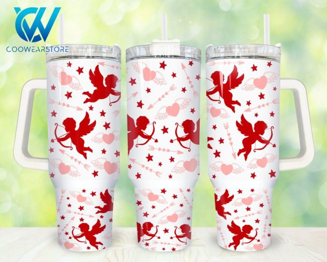 Cupid Valentines Custom Stanley Quencher 40Oz Stainless Steel Tumbler With Handle