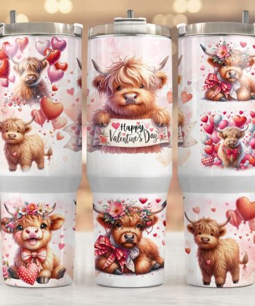 Cute Baby Cow Valentine Gifts Custom Stanley Quencher 40Oz Stainless Steel Tumbler With Handle