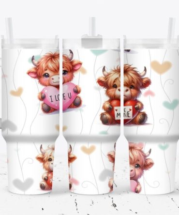 Cute Baby Cow Valentines Gift Custom Stanley Quencher 40Oz Stainless Steel Tumbler With Handle