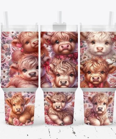 Cute Baby Cow Valentines Gift Custom Stanley Quencher 40Oz Stainless Steel Tumbler With Handle
