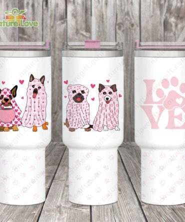 Cute Boujee Dog Valentine With Love Custom Stanley Quencher 40Oz Stainless Steel Tumbler With Handle