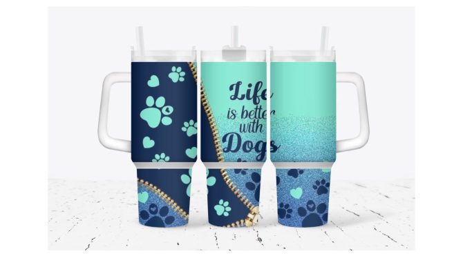Cute Dog Footprint Custom Stanley Quencher 40Oz Stainless Steel Tumbler With Handle