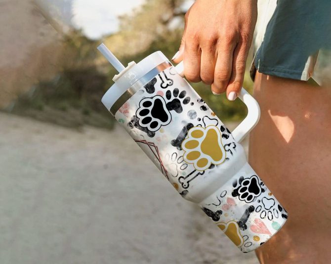 Cute Dog Footprints Custom Stanley Quencher 40Oz Stainless Steel Tumbler With Handle - Image 7